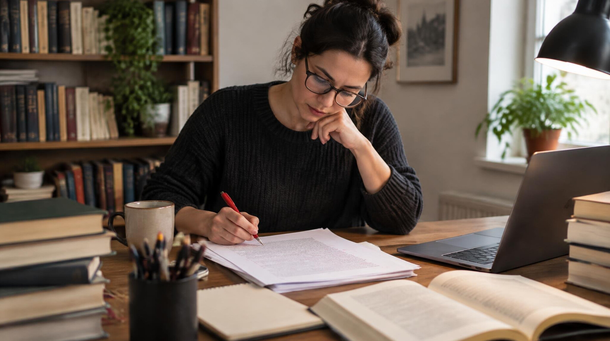author editing manuscript