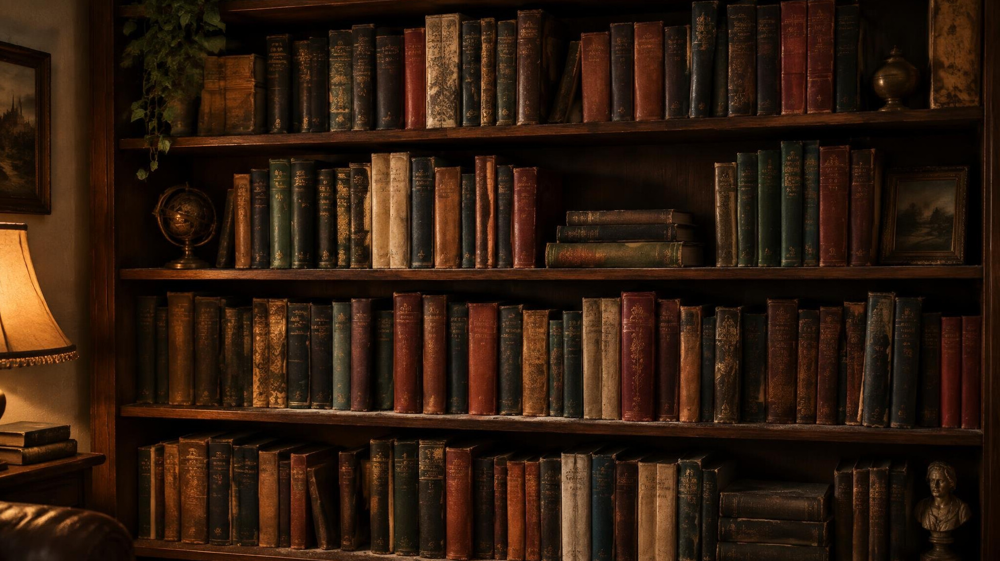 Bookshelf filled with old hardcover novels